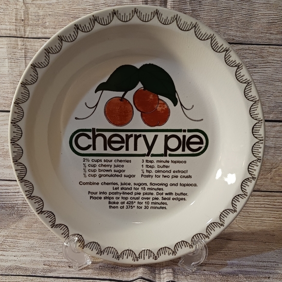 Vintage Mount Clemens CHERRY PIE RECIPE PIE PLATE, Mount Clemens Pottery - Picture 2 of 5